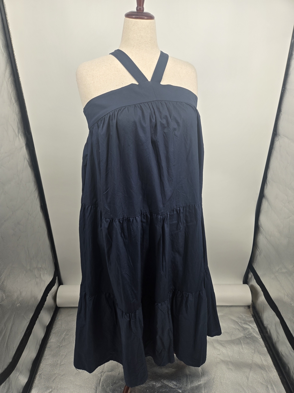 En Saison Irene Navy Tiered Midi Dress with Cross Halter Straps Large (8760) - Picture 2 of 6